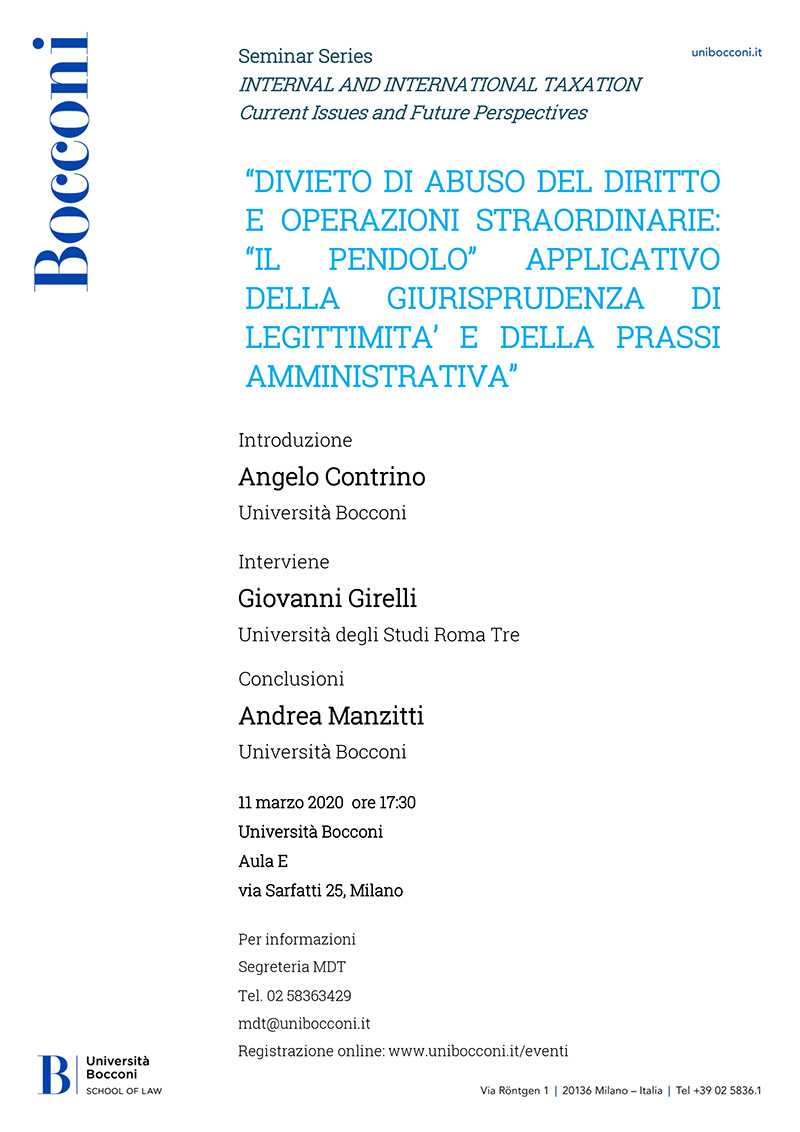 DIVIETO DI ABUSO DEL DIRITTO E OPERAZIONI STRAORDINARIE: “IL PENDOLO ...